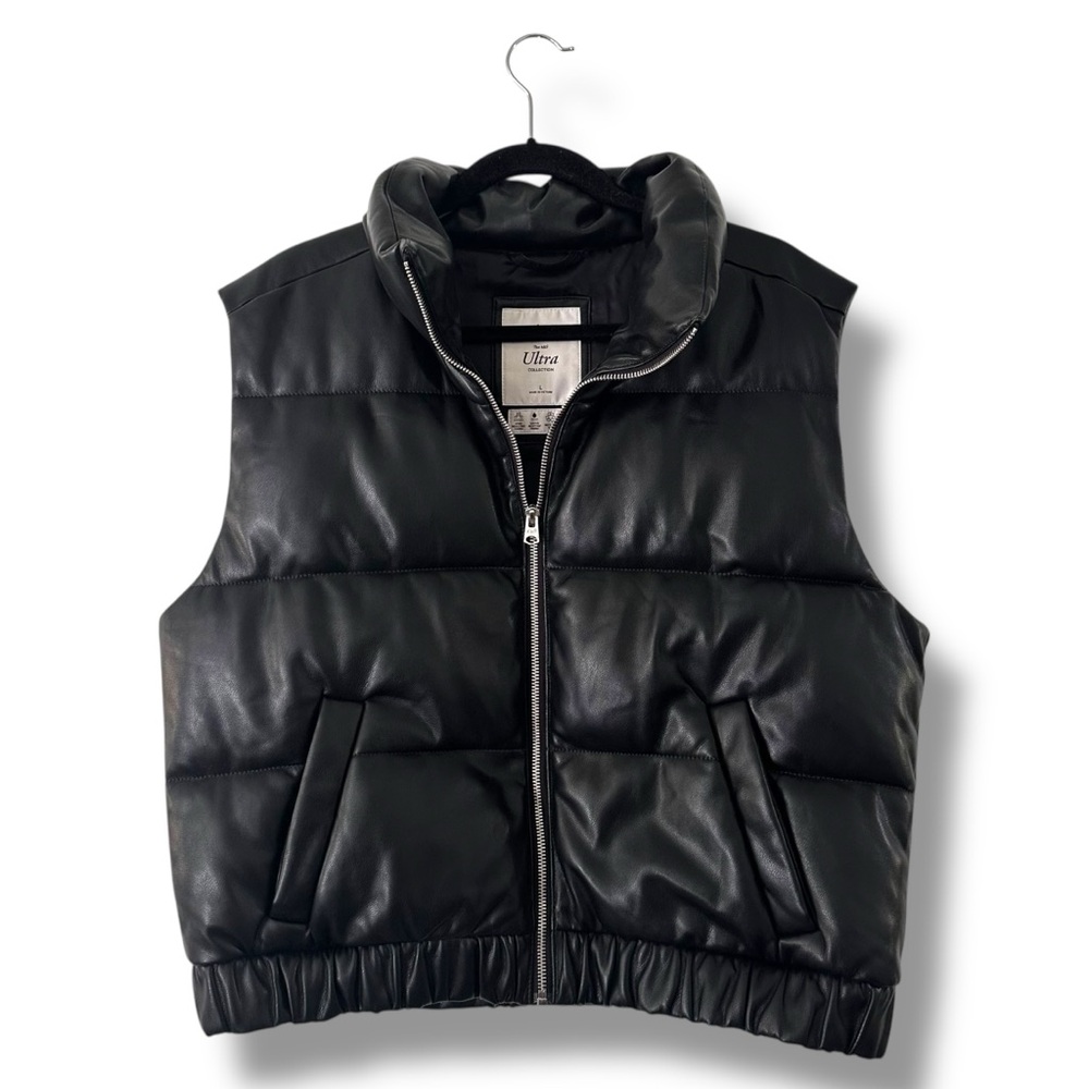Abercrombie & Fitch Black Ultra Collection Vegan Leather Puffer Vest Size Large